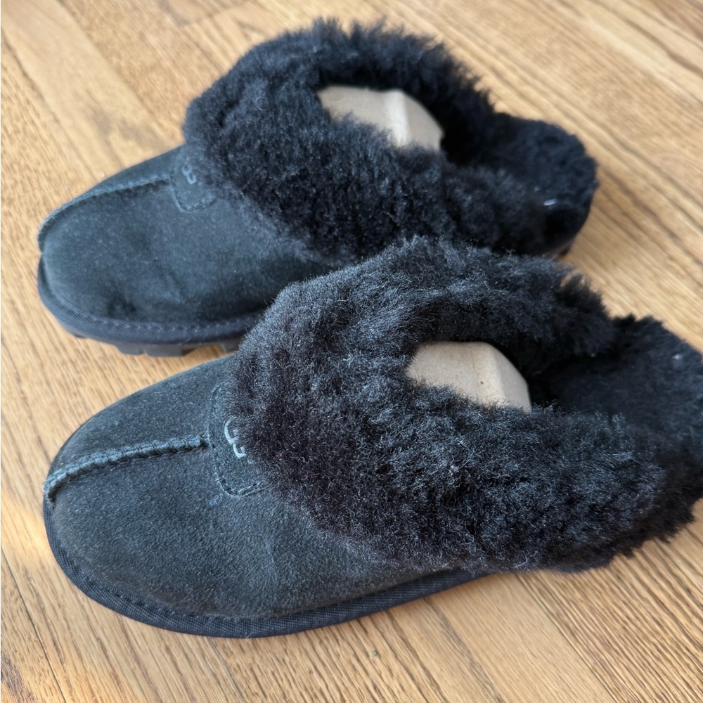 UGG Black Suede Shearling Slippers - Picture 3 of 7